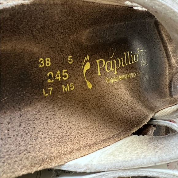 Papillio Birkenstock Boston Clogs W7 M5 White Floral Slip On Shoes Adjust Buckle - Picture 8 of 16